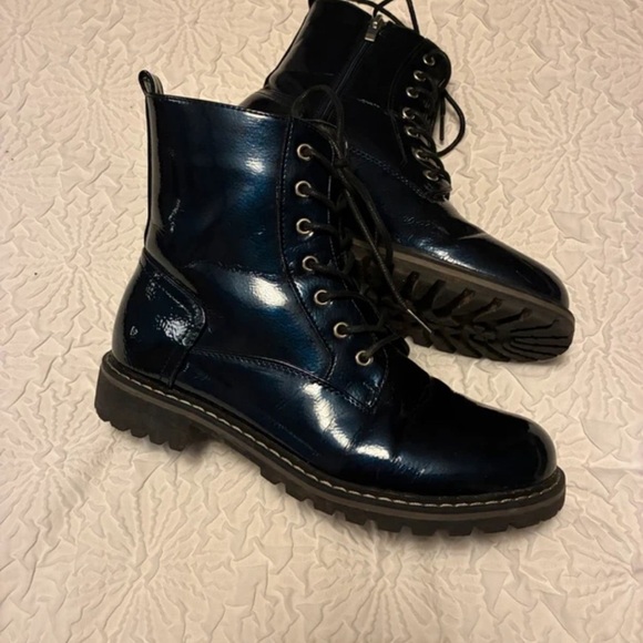 lunar Shoes - Shiny Midnight Blue Combat Boots